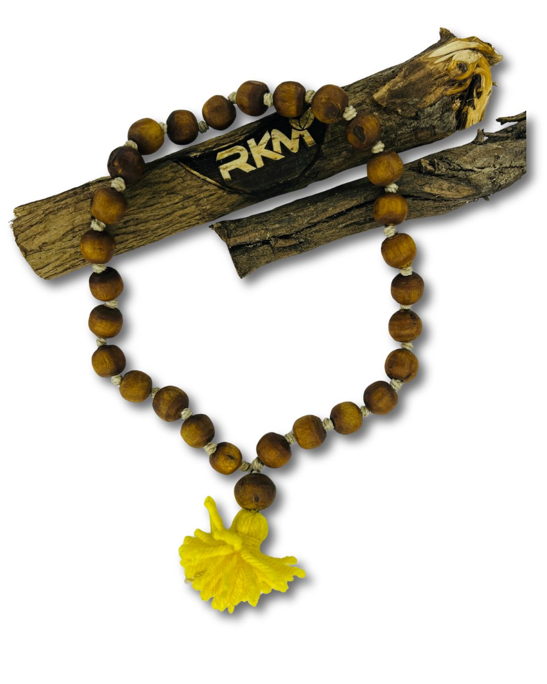 Close-up view of Premium Brown Tulsi Sumarni 27+1 Beads made from natural Tulsi wood for japa and devotional worship