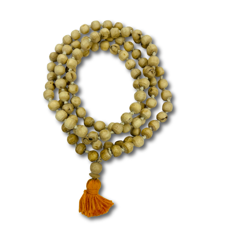 Tulsi japa mala handmade from natural Tulsi wood with smooth beads for daily japa and meditation
