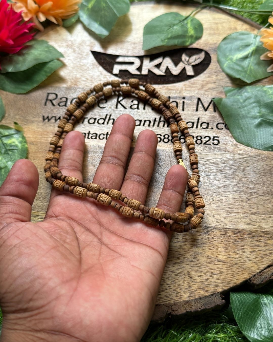 2 Round Brown Tulsi Kanthi Mala with Radha Beads for Krishna bhakti and daily spiritual wear