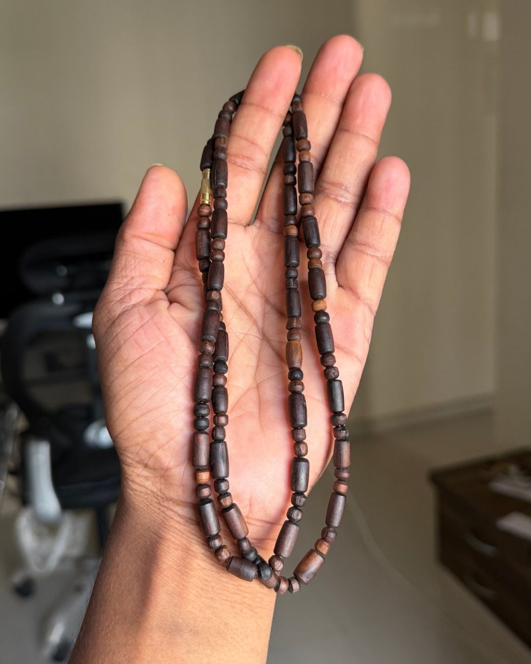 2 Round Dark Brown Tulsi Kanthi Mala made with original Tulsi wood beads