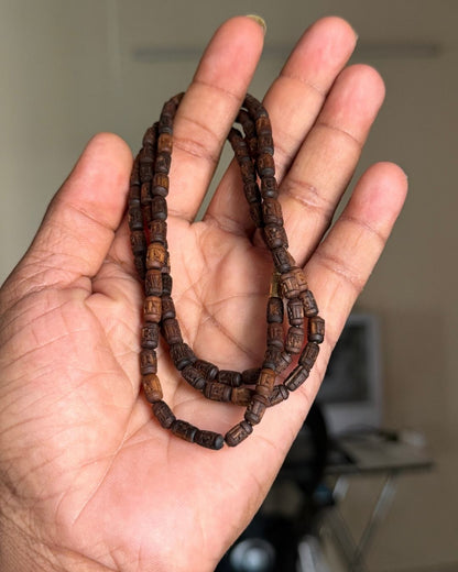 2 Round Radha Name Dark Brown Original Tulsi Mala with Radha Name Beads for Daily Spiritual Wear