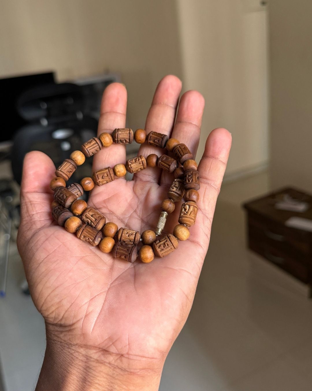 Natural Brown 1 Round Tulsi Kanthi Mala with beautifully engraved Radha Name Beads