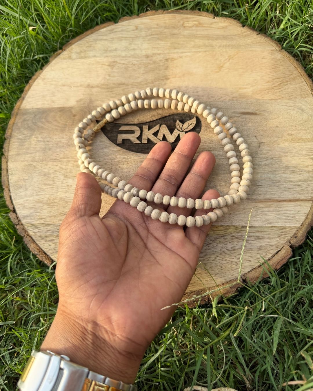 Natural Tulsi Kanthi Mala 2 Round crafted with authentic Tulsi wood beads
