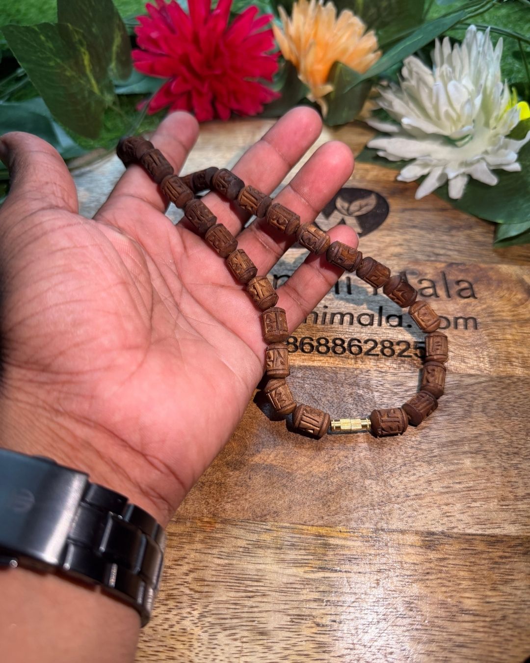 Original 1 Round Radha Name Dark brown tulsi mala sacred spiritual jewelry for daily devotional wear