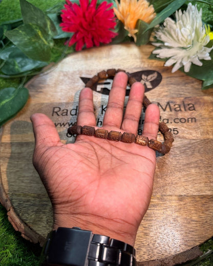 Original 1 Round Radha Name Dark brown tulsi mala with traditional Kanthi design for devotees