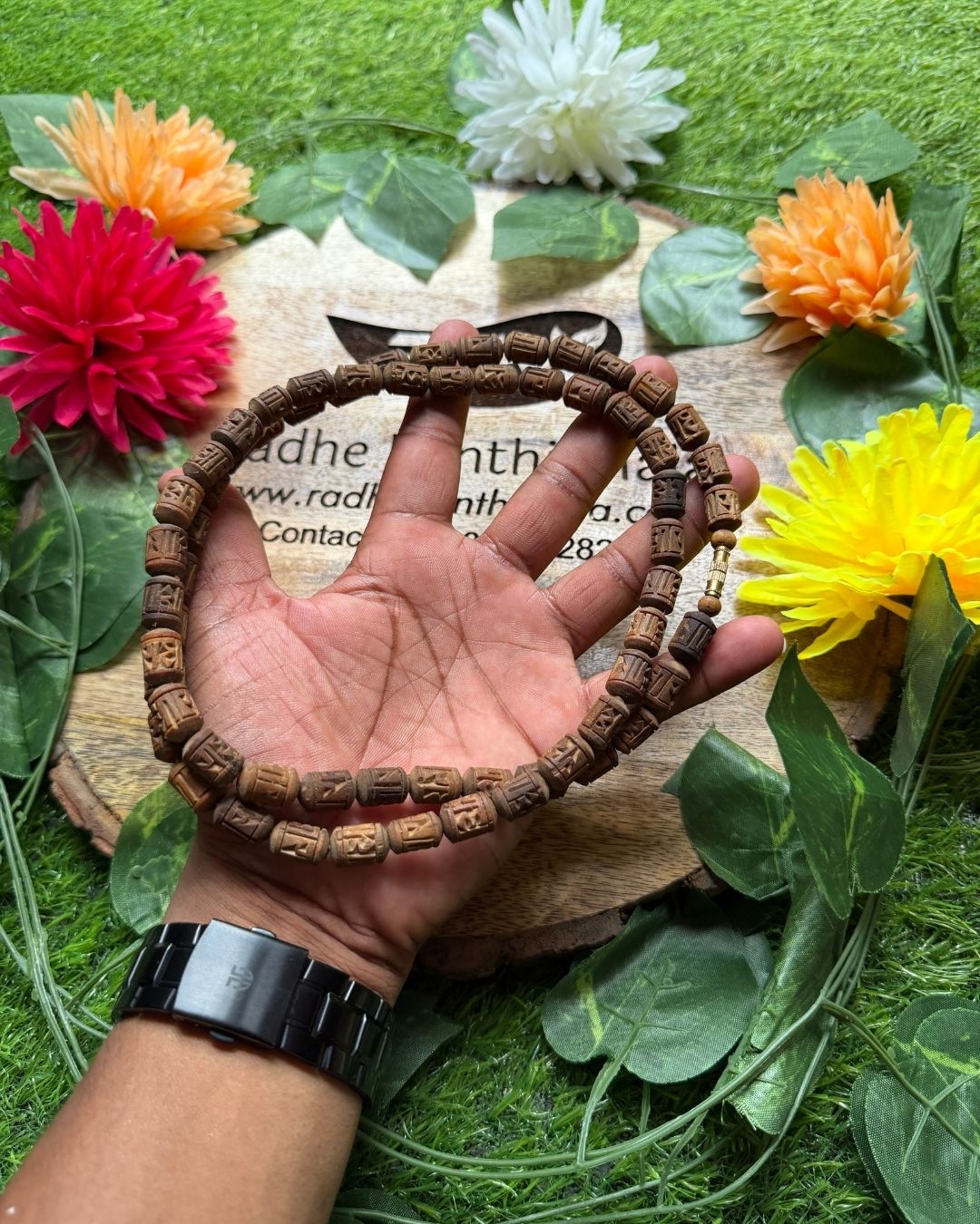 Original 2 Round Radha Name Dark brown tulsi mala for Krishna bhakti prayer and spiritual practice