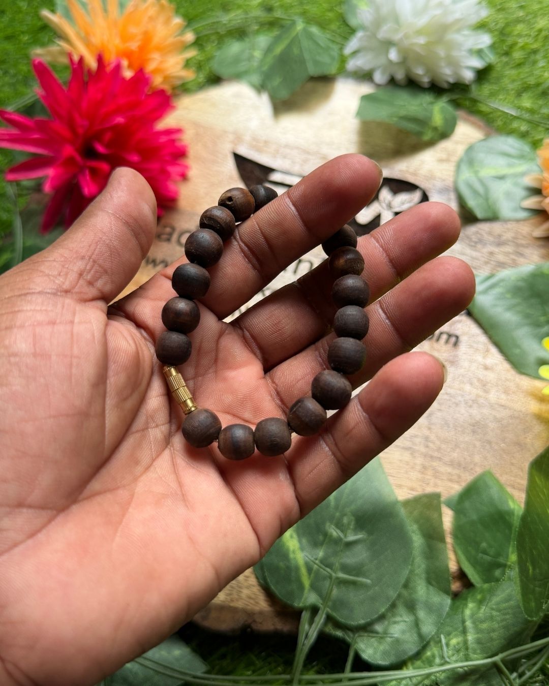 Original Black Tulsi Bracelet Round Beads - Handmade devotional bracelet for daily wear