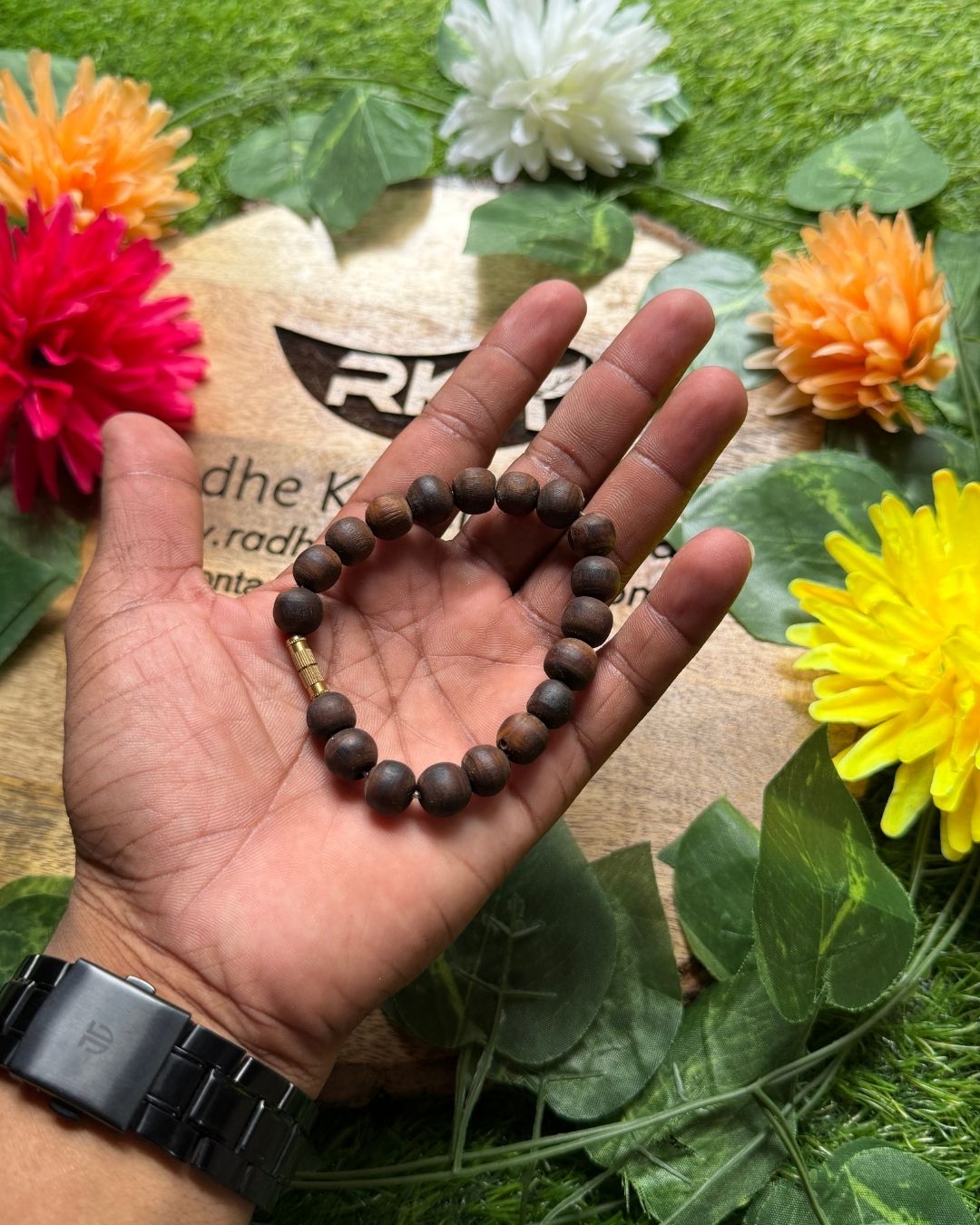 Original Black Tulsi Bracelet Round Beads - Natural Tulsi beads for spiritual wear