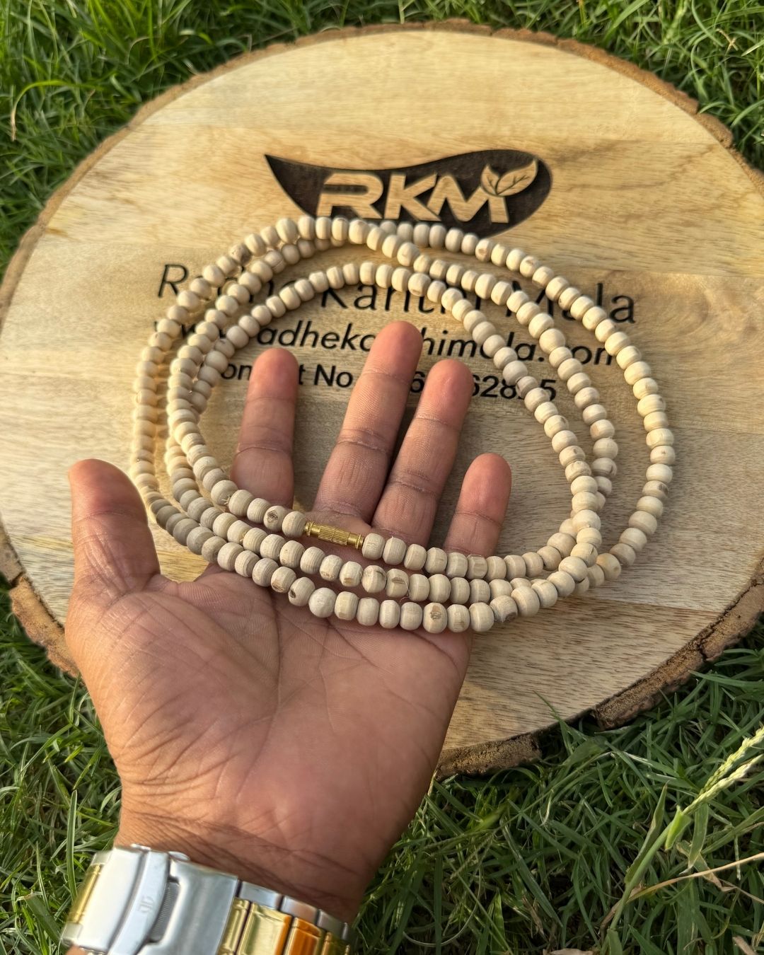 Original Tulsi Kanthi Mala 2 Round made with natural Tulsi wood beads front view
