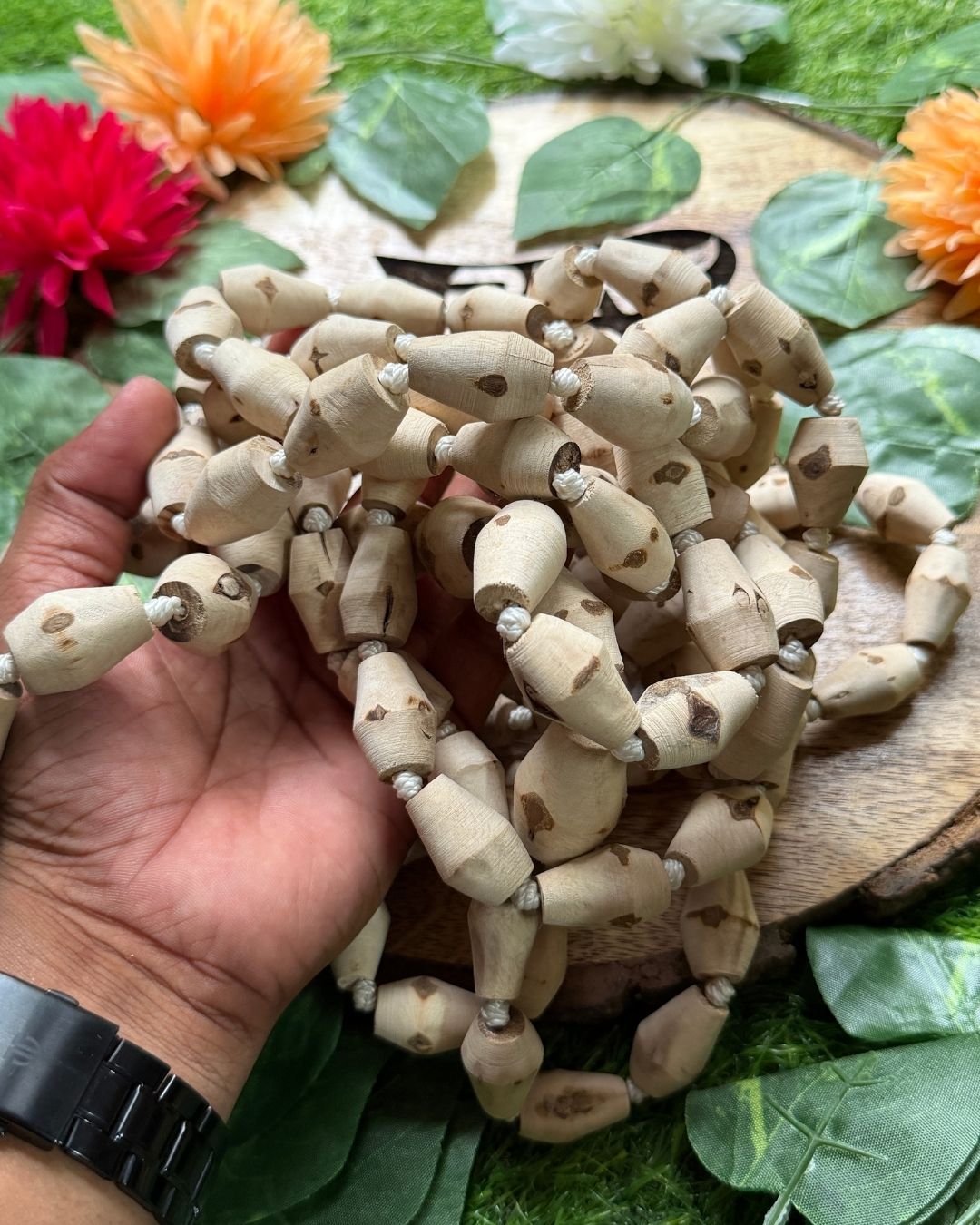 Original Tulsi Mridanga Shaped Japa Mala 108 + 1 ( 10 - 16mm) Beads handmade spiritual Tulsi mala for meditation chanting and daily japa
