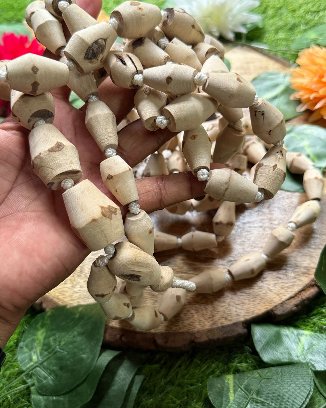Original Tulsi Mridanga Shaped Japa Mala 108 + 1 ( 10 - 16mm) Beads traditional Tulsi mala for Krishna naam japa and devotional chanting