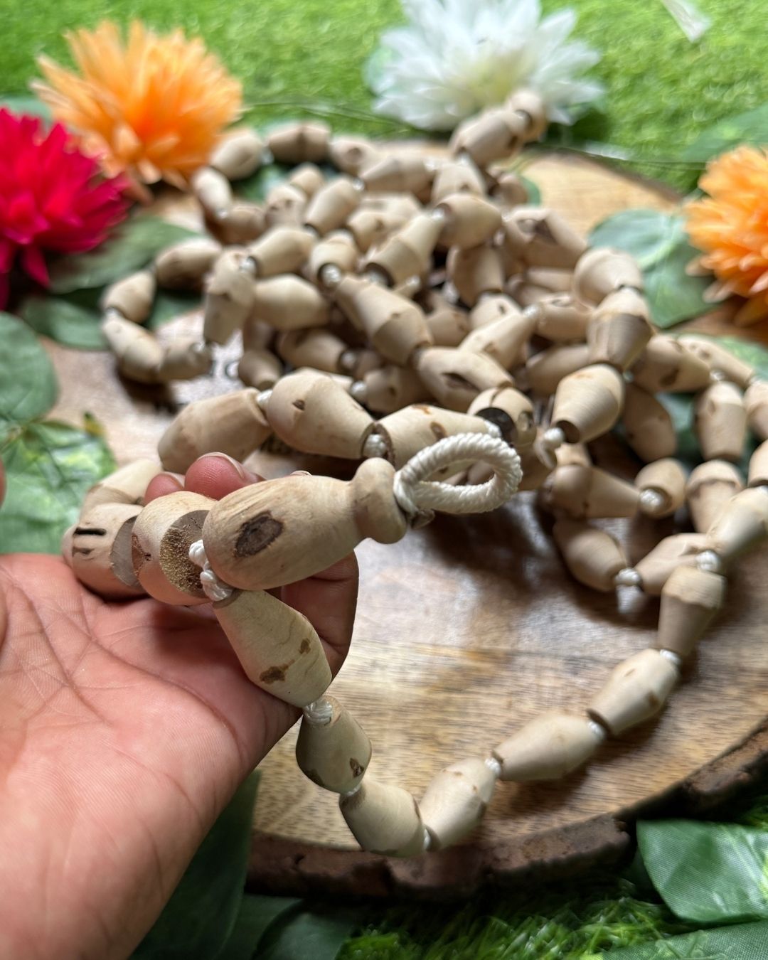 Original Tulsi Mridanga Shaped Japa Mala 108 + 1 ( 10 - 16mm) Beads made with sacred Tulsi beads for japa meditation and prayer