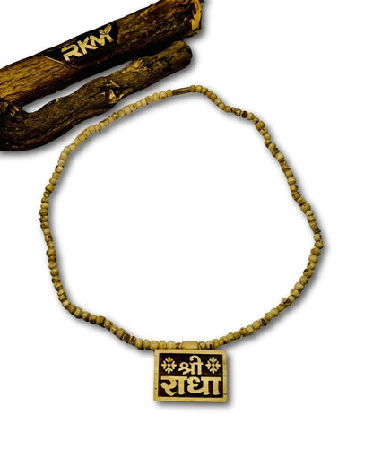 Radha Naam Bhaktmal Tulsi Mala worn around the neck