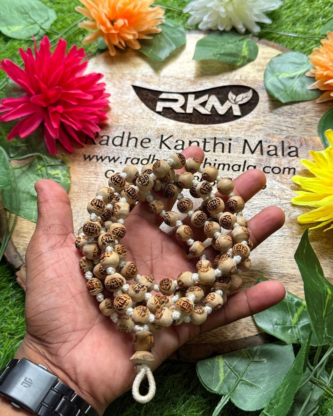 Radha Naam Japa Tulsi Mala 108+1 beads - sacred Tulsi beads for Radha naam japa meditation and devotional practice
