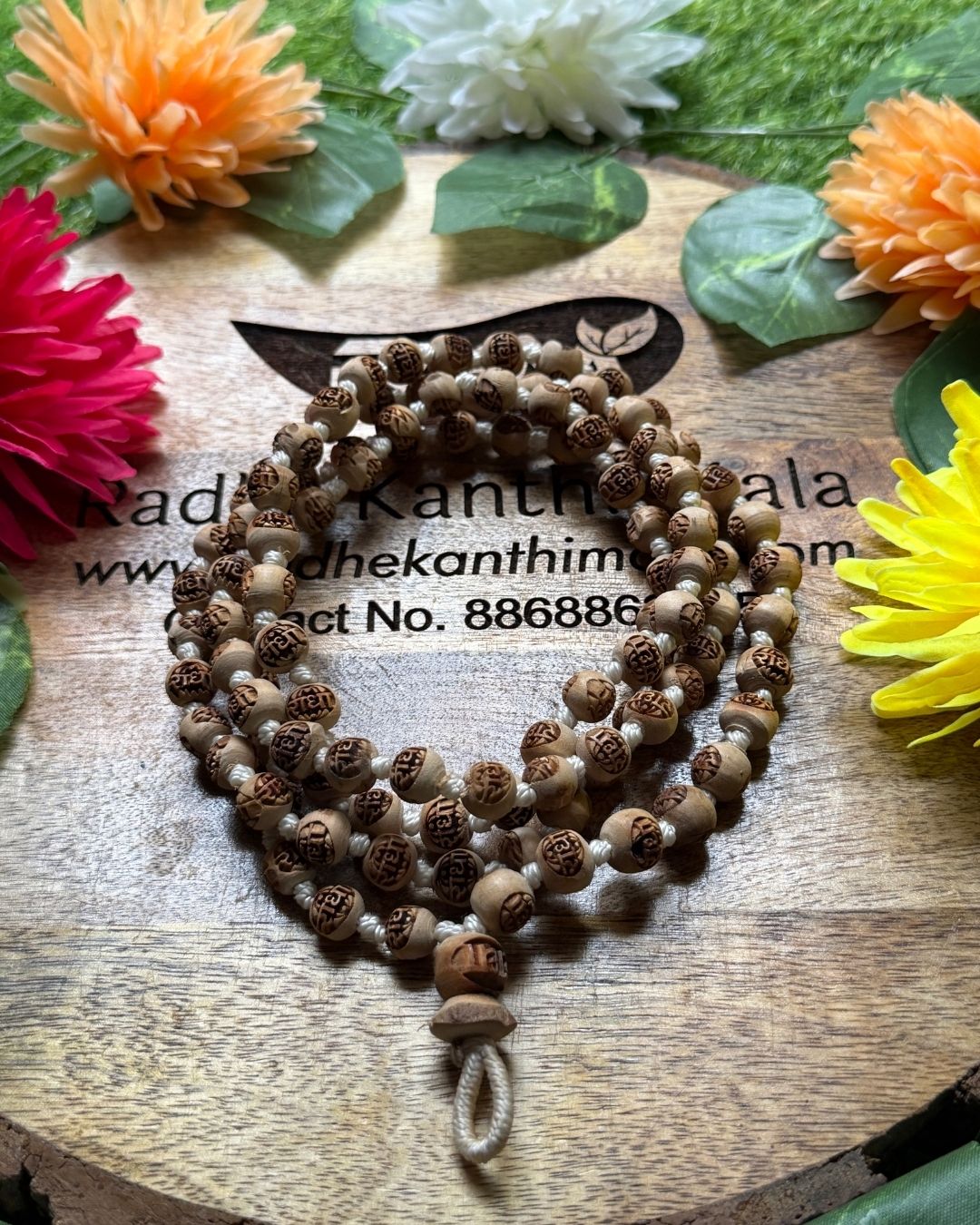 Radha Naam Japa Tulsi Mala 108+1 beads - traditional Tulsi japa mala for Radha naam chanting prayer and Krishna bhakti