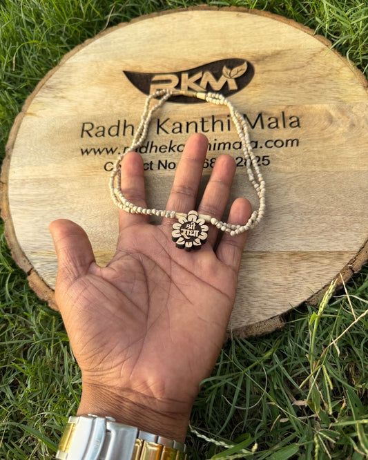 Radha Name Flower Design Locket with 2 Layer Tulsi Mala made with Original Tulsi Beads