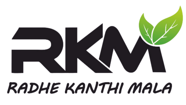 Radhe Kanthi Mala (RKM) official logo representing an online store for original Tulsi Mala, Kanthi Mala, Japa Mala, Tulsi Bracelet, and authentic spiritual products from Vrindavan.