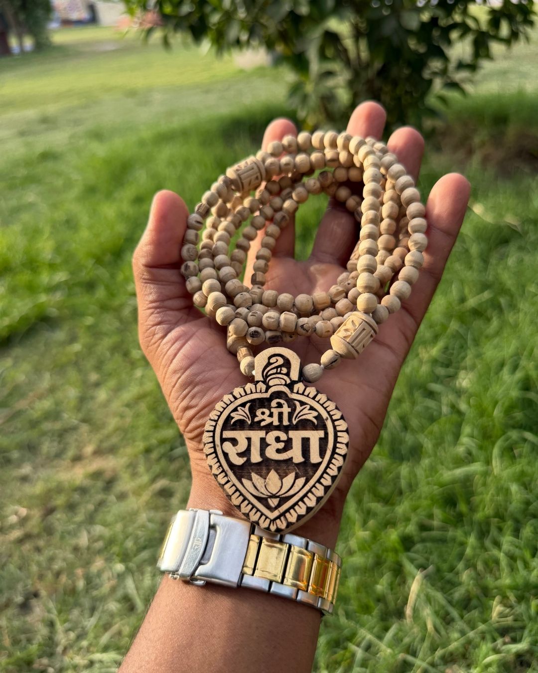 Shri Radha 2 Layer Tulsi Mala with Radha Name Beads for Daily Devotional Wear