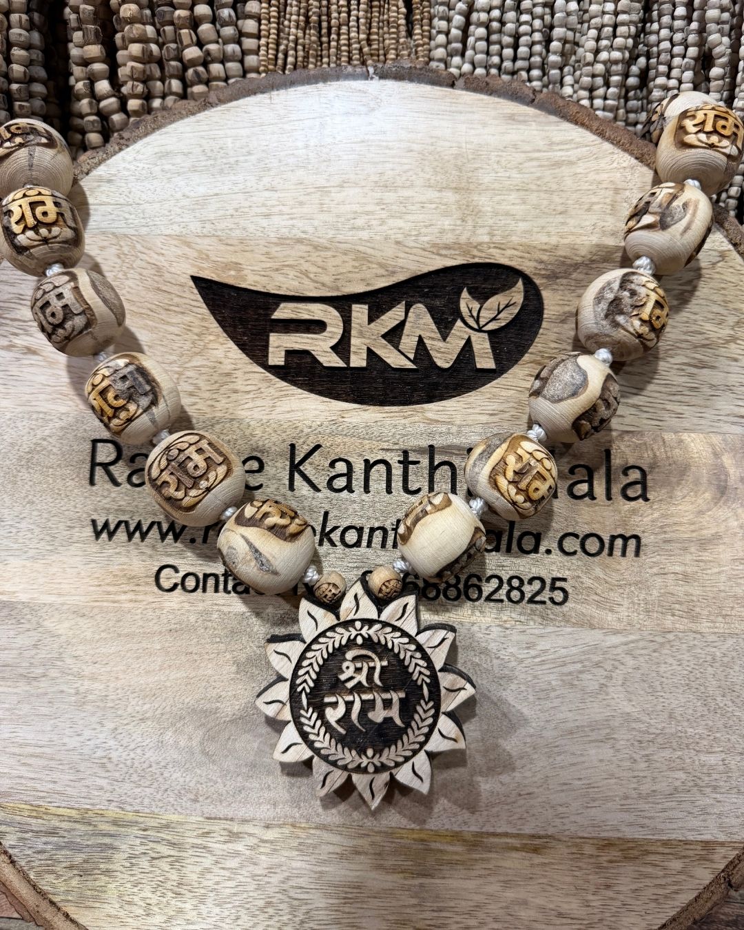 Close up of Shri Ram Big Size Tulsi Mala with original natural Tulsi beads