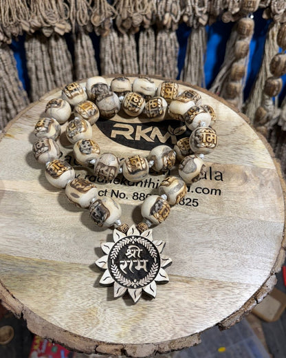 Side view of Shri Ram Big Size Tulsi Mala made from original Tulsi wood