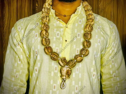 Big Beads Radha Tulsi Mala front view natural tulsi wood kanthi mala