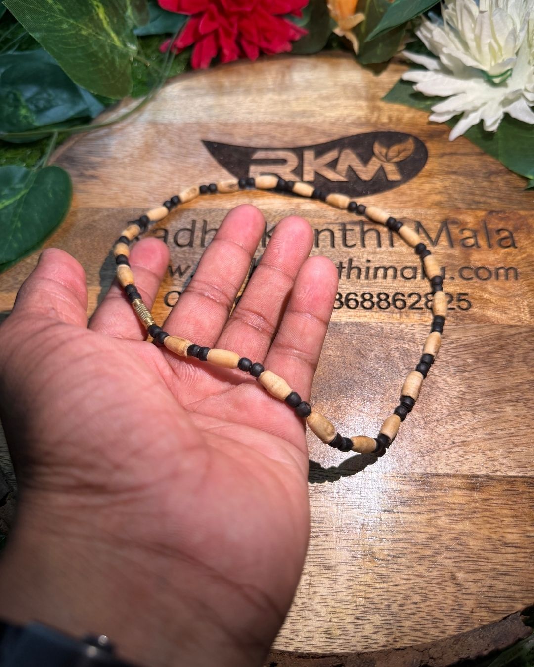 Premium Black Tulsi Mala with Dark Black Round Beads - Natural Tulsi mala for comfortable daily use