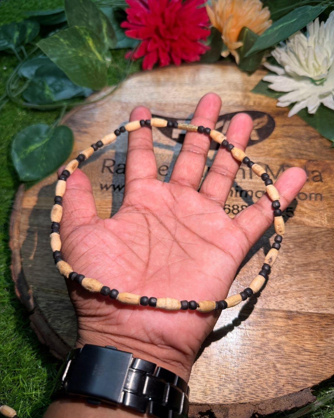 Premium Black Tulsi Mala with Dark Black Round Beads - Original Tulsi mala for daily spiritual wear