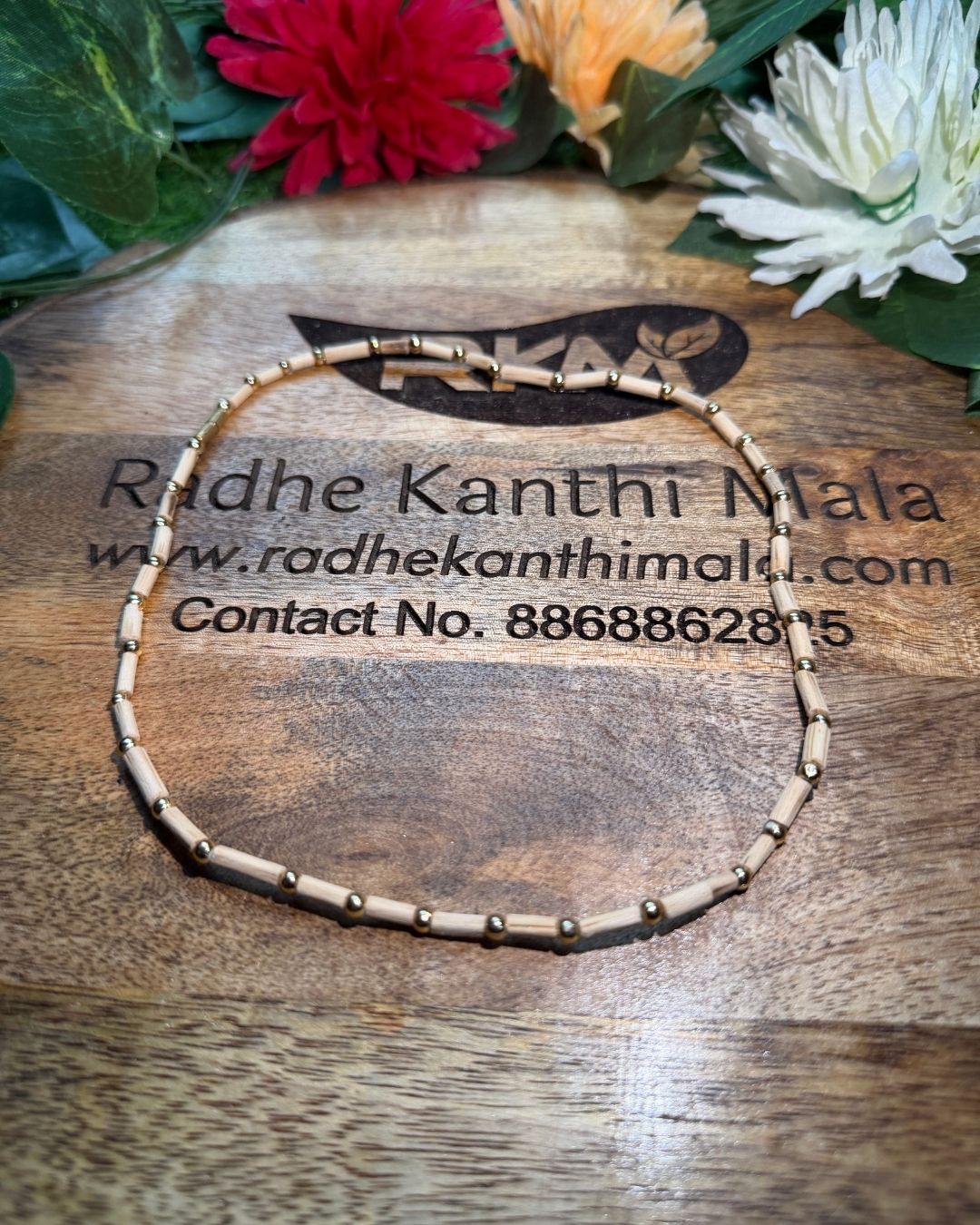 pure 1 round tulsi kanthi mala with golden beads - Natural Tulsi Kanthi with golden beads for devotees