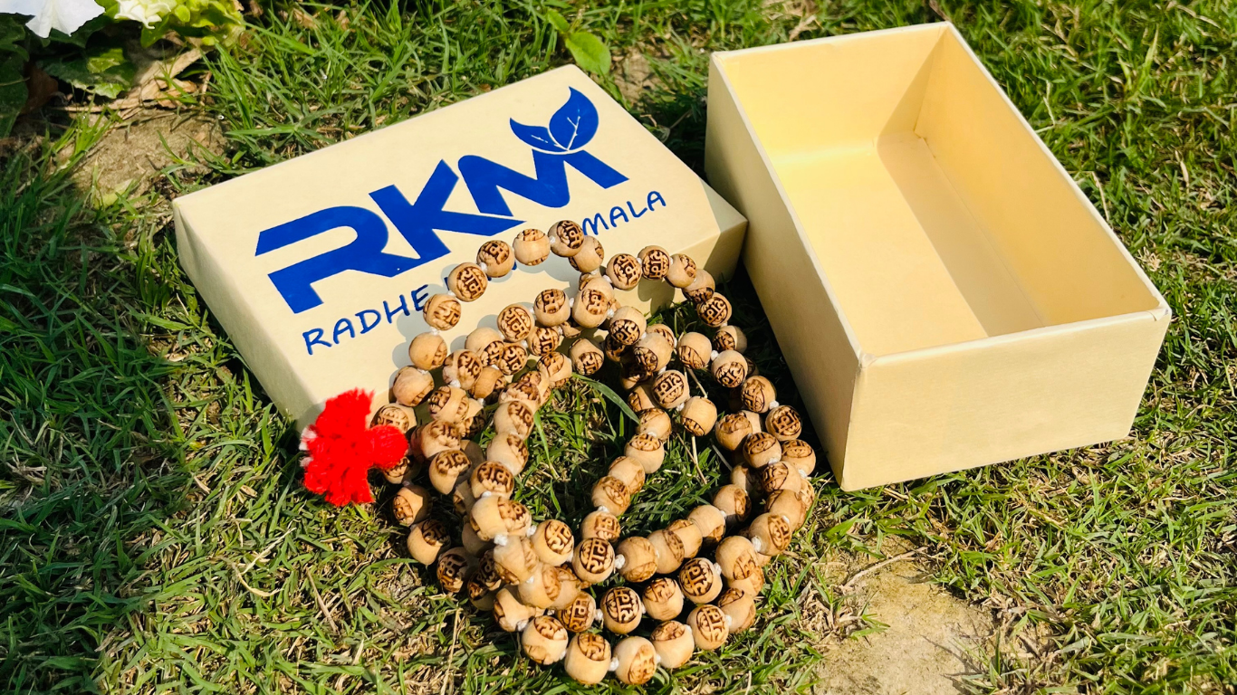 Original rkm tulsi mala store made from natural sacred tulsi wood beads, handmade and packed in branded box for devotional wear