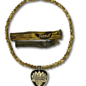 Close-up view of original Tulsi wood beads in Haridas Tulsi Mala