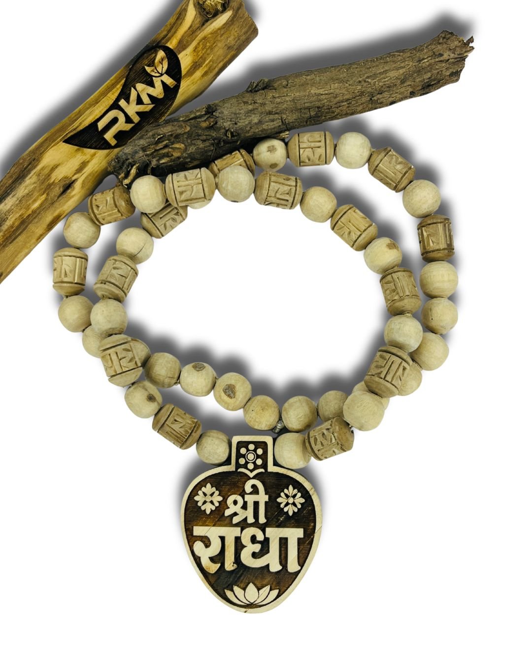 Radha Big Locket Tulsi Mala made from original Tulsi wood with Radha Naam locket