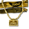 Shree Radha Bhaktmal Tulsi Mala with Radha Naam wooden locket front view