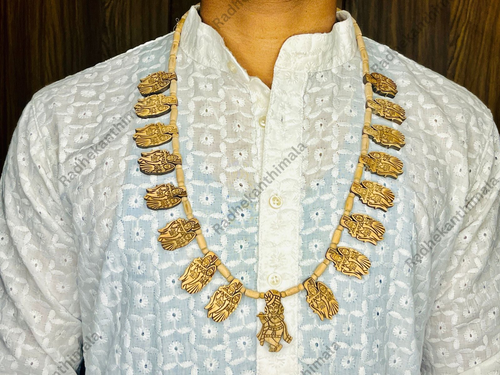 16 Patta Jugal Tulsi Mala made from original tulsi wood worn as Vaishnav kanthi mala