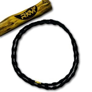 Close up view of Black Tulsi Mala natural dark tulsi beads