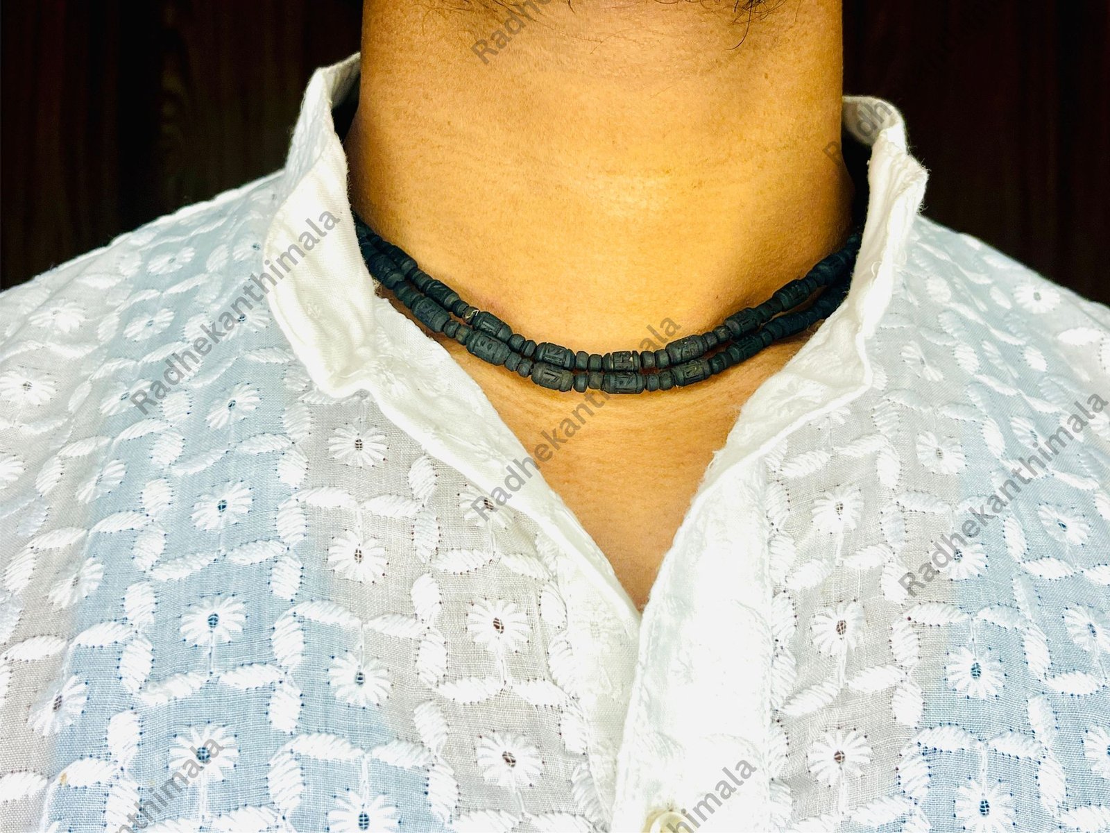 Black Tulsi Mala full view with secure packaging