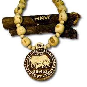 Close up view of Jai Gaumata Tulsi Mala natural tulsi beads