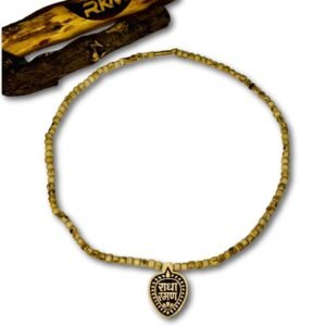 Close up of Radharaman locket on Tulsi Mala