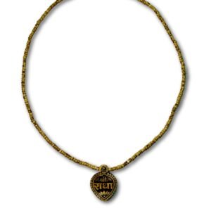 Close up view of Radhe Tulsi Mala beads showing natural Tulsi texture