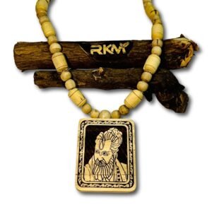 Close up of Shri Rajendra Das Maharaj Ji Tulsi locket on mala