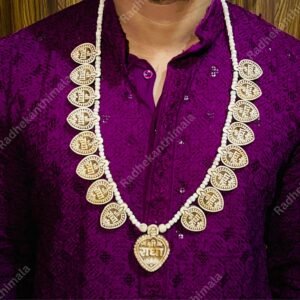16 Patta Radha Locket Tulsi Mala worn around the neck for daily devotional wear