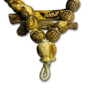 Close up of large tulsi beads in Radha Tulsi Kanthi Mala