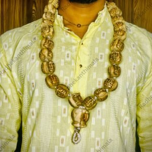 Big Beads Radha Tulsi Mala front view natural tulsi wood kanthi mala