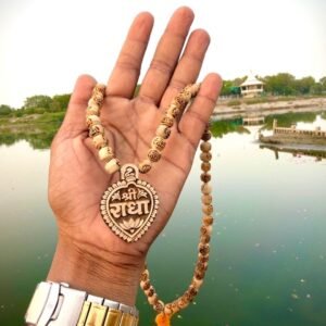 Devotee wearing Radha Name Tulsi Locket Mala
